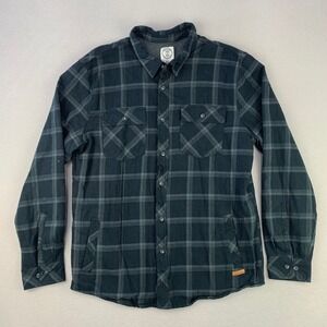 Voyager Plaid Flannel Shirt Jacket Men Large Black Gray Thermal Lined Shacket